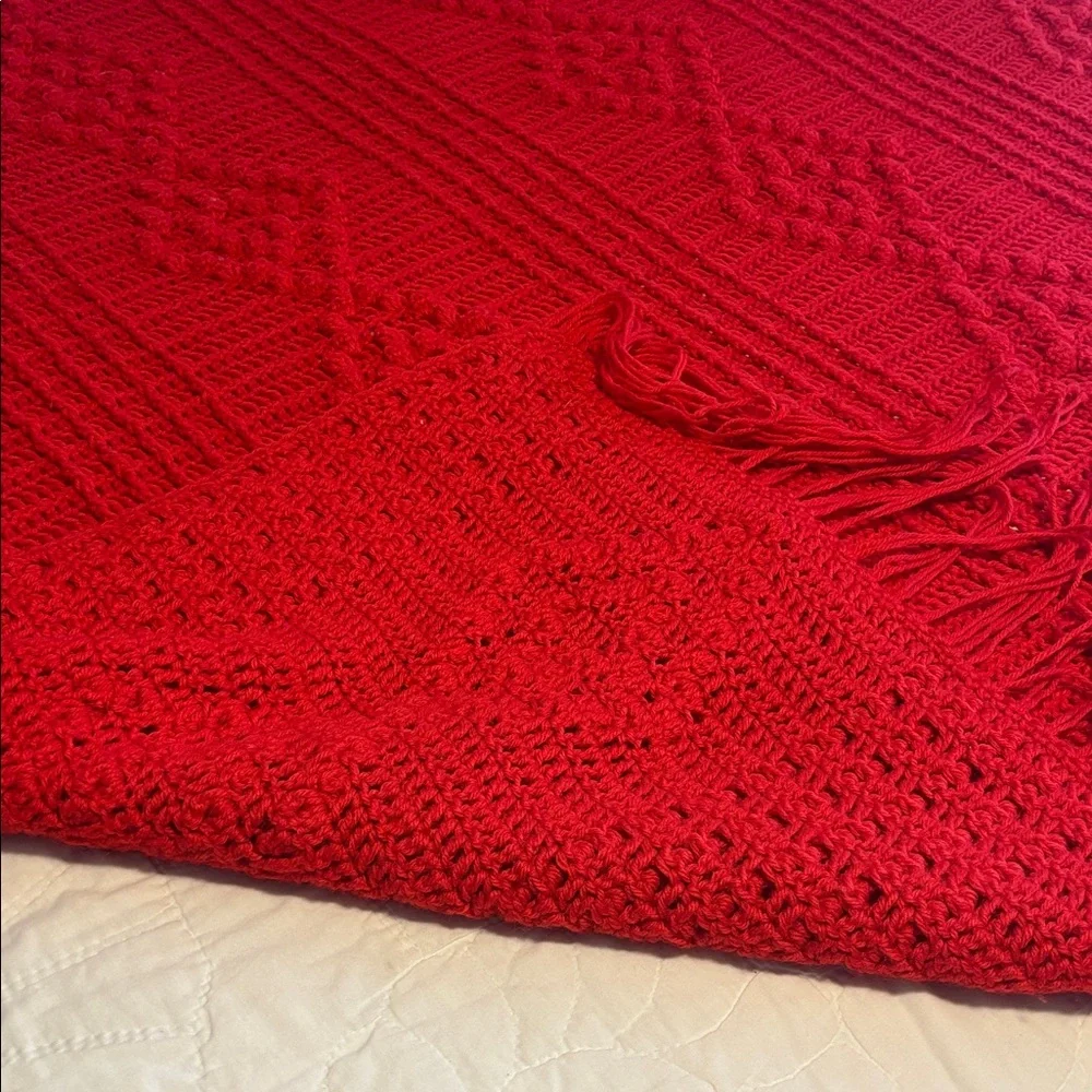 Hand Crocheted Popcorn Stitch Design Orange Afghan